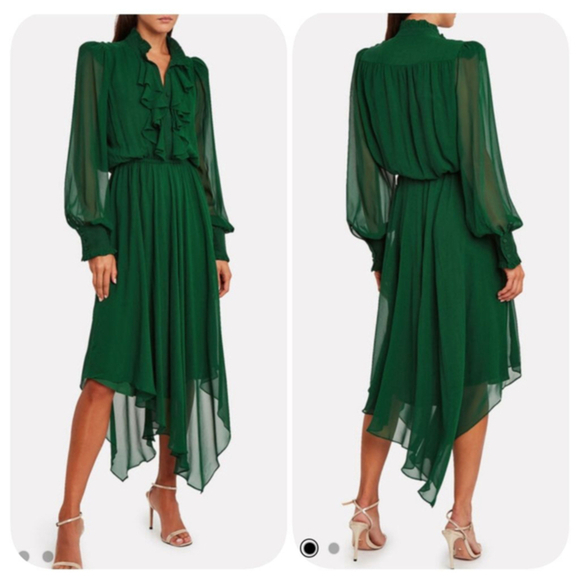 Divine Heritage Crepe Ruffle Silk Front Dress Green Sz XS